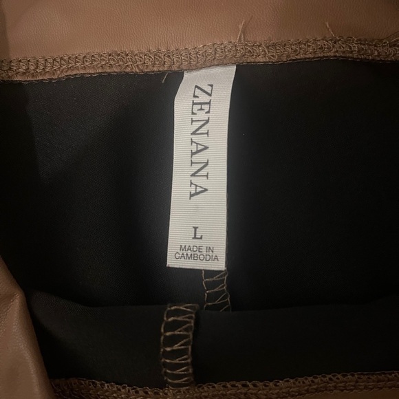 Zenana Tan Faux Leather Pants Large - Picture 5 of 7